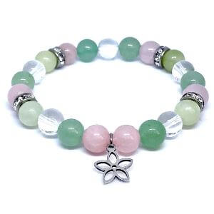 Minerální náramek křišťál, růženín, jadeit, avanturín - HYACINT